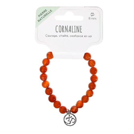 Bracelet cornaline perles 8 mm et breloque om de Herboristerie et Esotérisme à Libourne dans D040