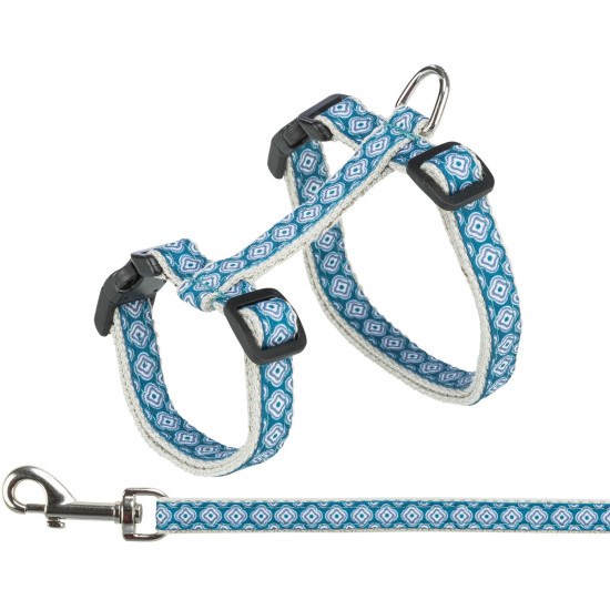 Harnais chat laisse.1.20 m. gris/bleu de Trixie - Produit pour animaux dans T050