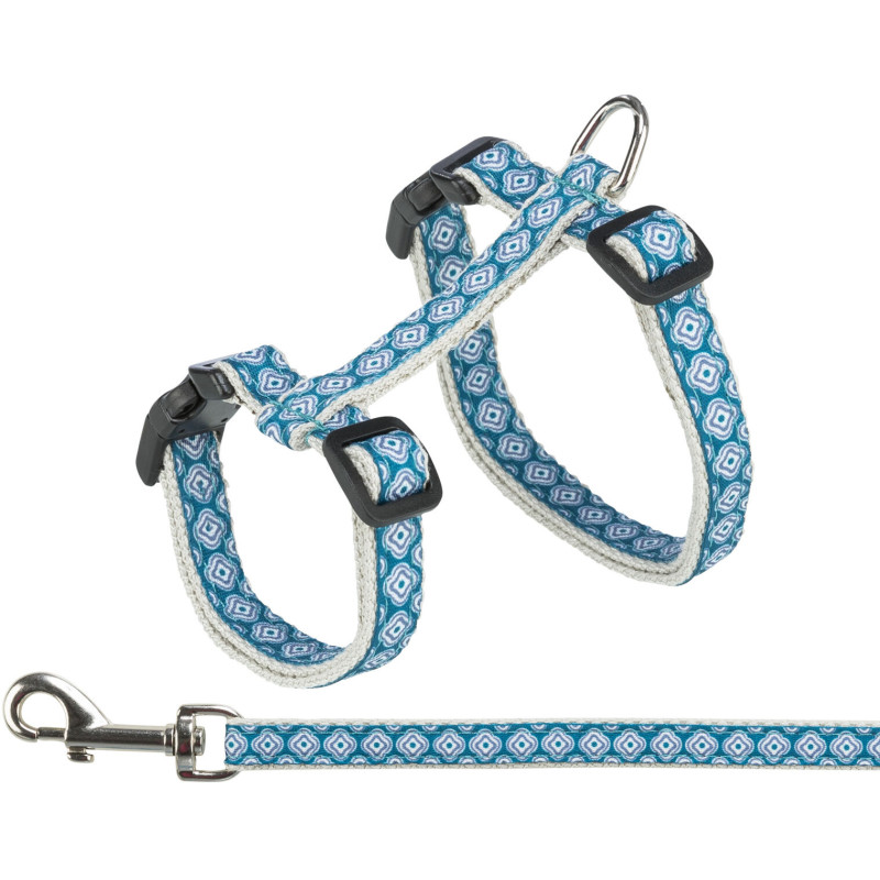 Harnais chat laisse.1.20 m. gris/bleu de Trixie - Produit pour animaux dans T050