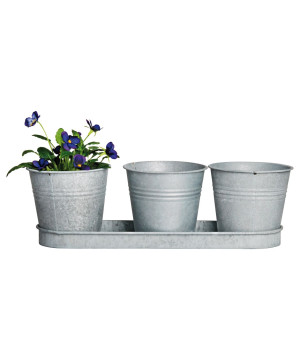 3 pots fleurs+soucoupe zinc patiné de Esschert design - deco maison et jardin dans E058