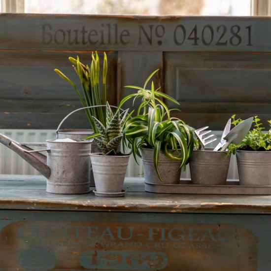 3 pots fleurs+soucoupe zinc patiné de Esschert design - deco maison et jardin dans E058