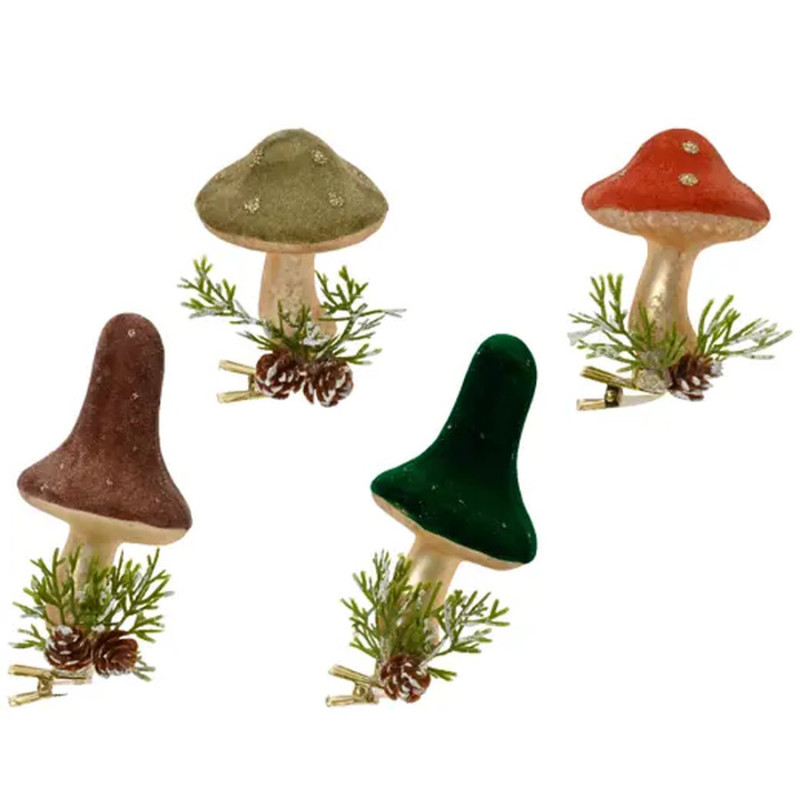 Champignon verre a/pois pomme pin or d6cm h7cm de Kaemingk - deco de la maison dans K002