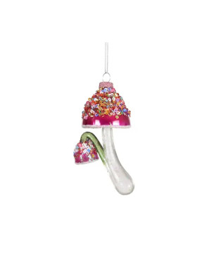 Champignon verre a/paillette+perle pink h11.8cm de Kaemingk - deco de la maison dans K002