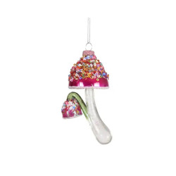 Champignon verre a/paillette+perle pink h11.8cm de Kaemingk - deco de la maison dans K002