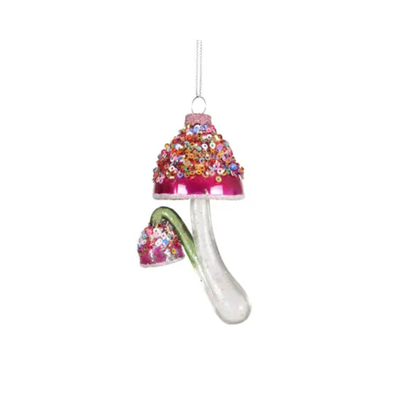 Champignon verre a/paillette+perle pink h11.8cm de Kaemingk - deco de la maison dans K002