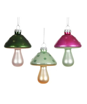 Champignon verre a/pois+paillettes d6.5cm h9.2cm de Kaemingk - deco de la maison dans K002
