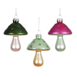 Champignon verre a/pois+paillettes d6.5cm h9.2cm de Kaemingk - deco de la maison dans K002