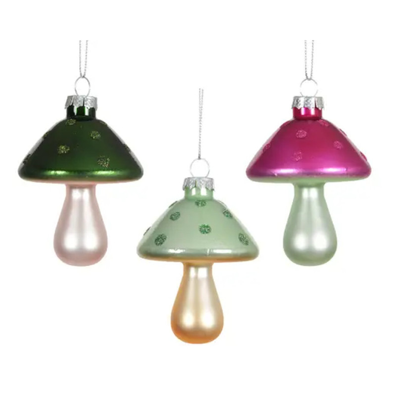 Champignon verre a/pois+paillettes d6.5cm h9.2cm de Kaemingk - deco de la maison dans K002