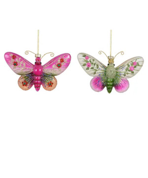 Papillon verre a/paillettes multi 7.1cm 2ass de Kaemingk - deco de la maison dans K002