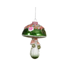 Champignon verre paillettes+perles vert 13.7cm de Kaemingk - deco de la maison dans K002