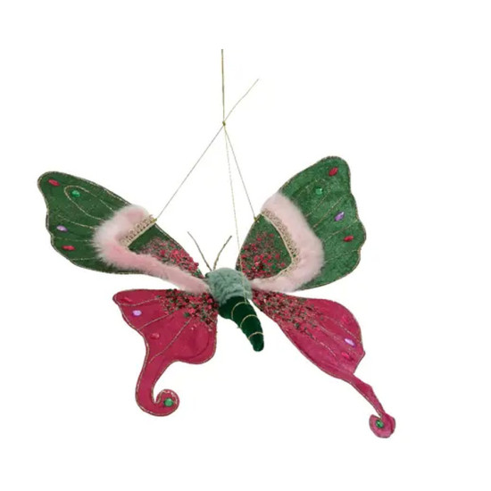 Papillon velours paillettes+strass vert 40cm de Kaemingk - deco de la maison dans K002