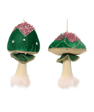 Champignon velours paillettes+strass vert 23cm de Kaemingk - deco de la maison dans K002