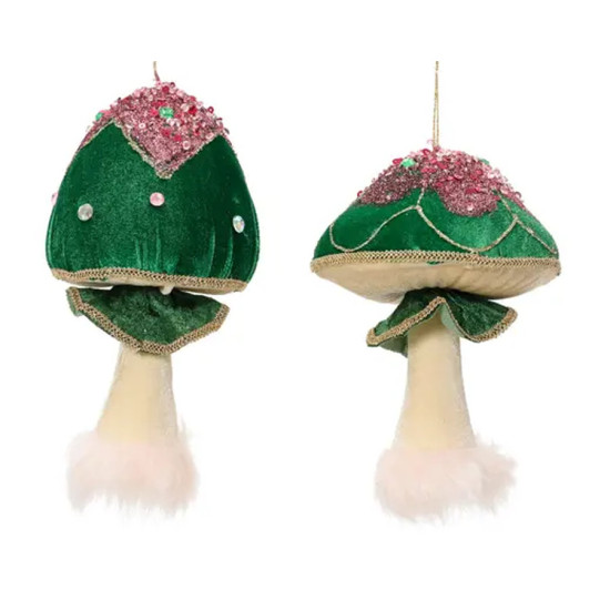 Champignon velours paillettes+strass vert 23cm de Kaemingk - deco de la maison dans K002