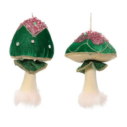 Champignon velours paillettes+strass vert 23cm de Kaemingk - deco de la maison dans K002