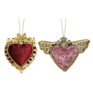 Coeur velours a/strass 10cm 2ass de Kaemingk - deco de la maison dans K002