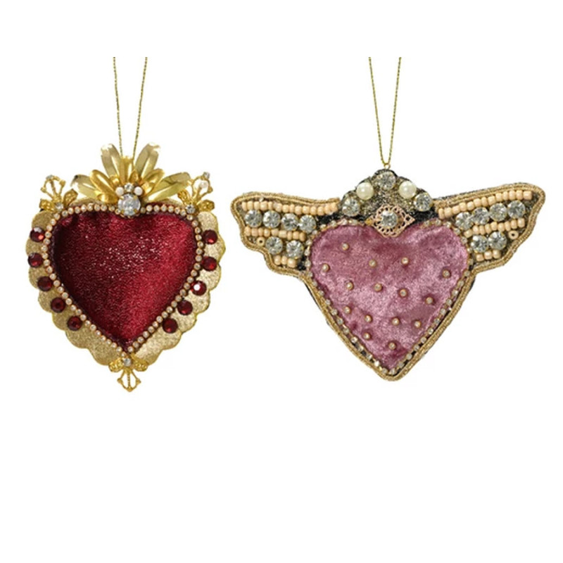 Coeur velours a/strass 10cm 2ass de Kaemingk - deco de la maison dans K002