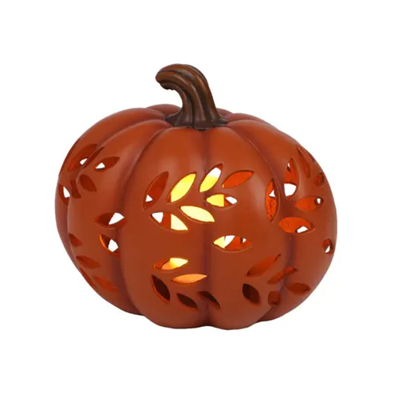 Citrouille 12l orange/blanc chaud 21.5cm de Kaemingk - deco de la maison dans K002