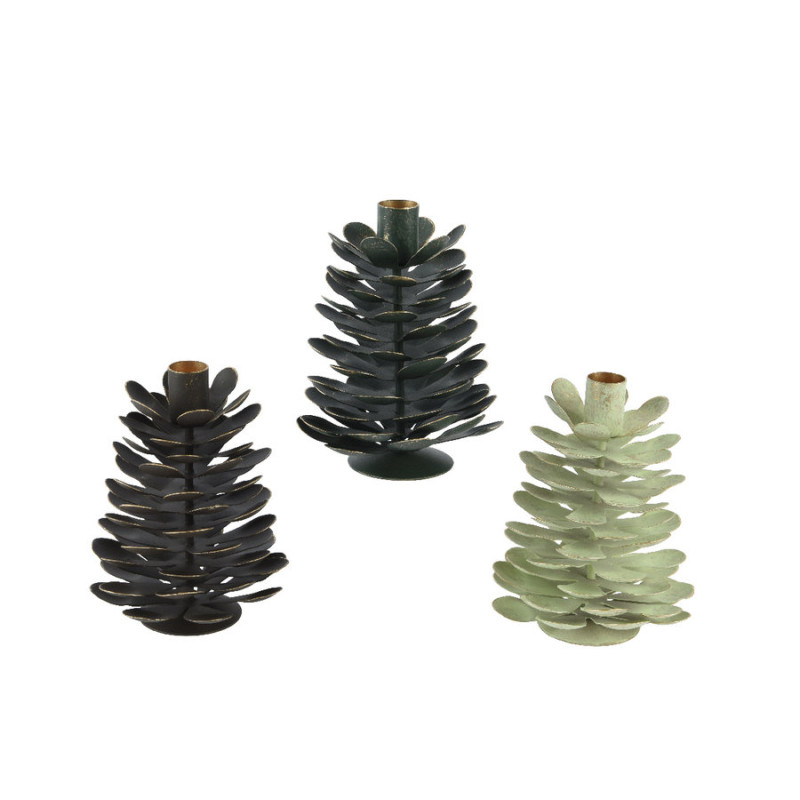 Bougeoir fer pomme pin 16cm de Kaemingk - deco de la maison dans K002