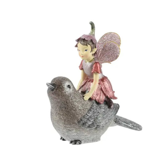 Oiseau polyresine feerique brun/couleur 13cm de Kaemingk - deco de la maison dans K002