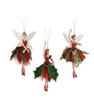Fee plastique rouge/couleur 16.8cm 3ass de Kaemingk - deco de la maison dans Boule pour sapin de Noël