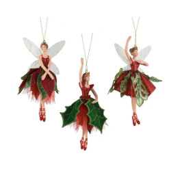 Fee plastique rouge/couleur 16.8cm 3ass de Kaemingk - deco de la maison dans Boule pour sapin de Noël