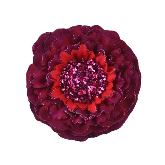 Fleur polyester paillettes bordeaux/coul d10cm de Kaemingk - deco de la maison dans K002