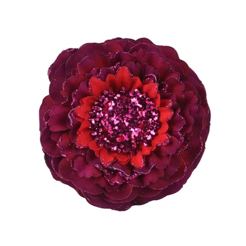 Fleur polyester paillettes bordeaux/coul d10cm de Kaemingk - deco de la maison dans K002