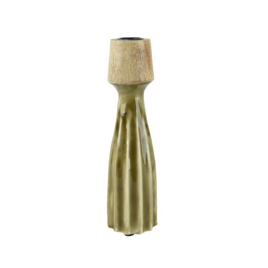 Bougeoir bois de manguier sculpte vert 22.5cm de Kaemingk - deco de la maison dans K002