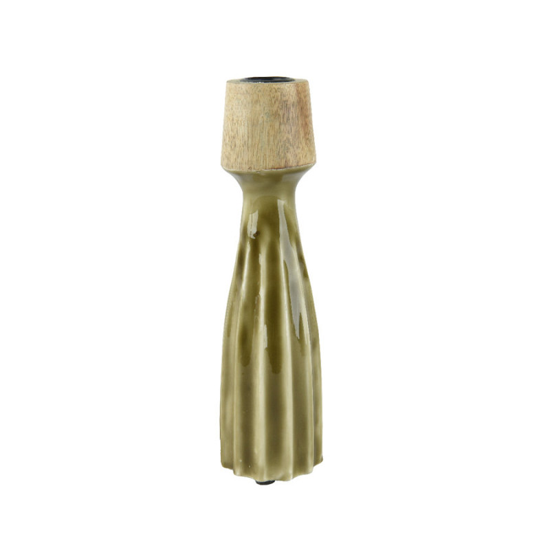 Bougeoir bois de manguier sculpte vert 22.5cm de Kaemingk - deco de la maison dans K002
