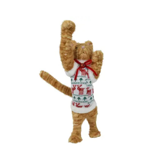 Chat polyester pull avec noeud et cloche 57cm de Kaemingk - deco de la maison dans K002