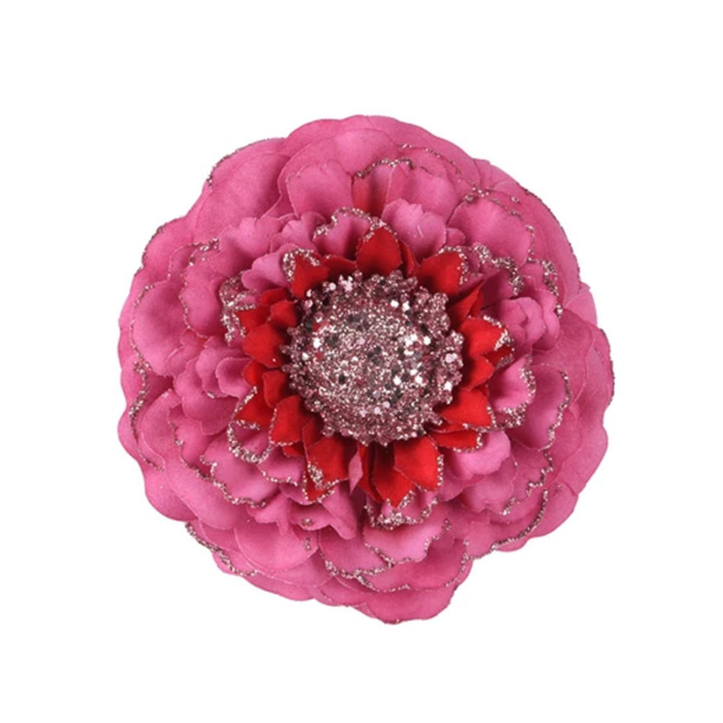 Fleur polyester paillettes rose/coul d10cm de Kaemingk - deco de la maison dans K002