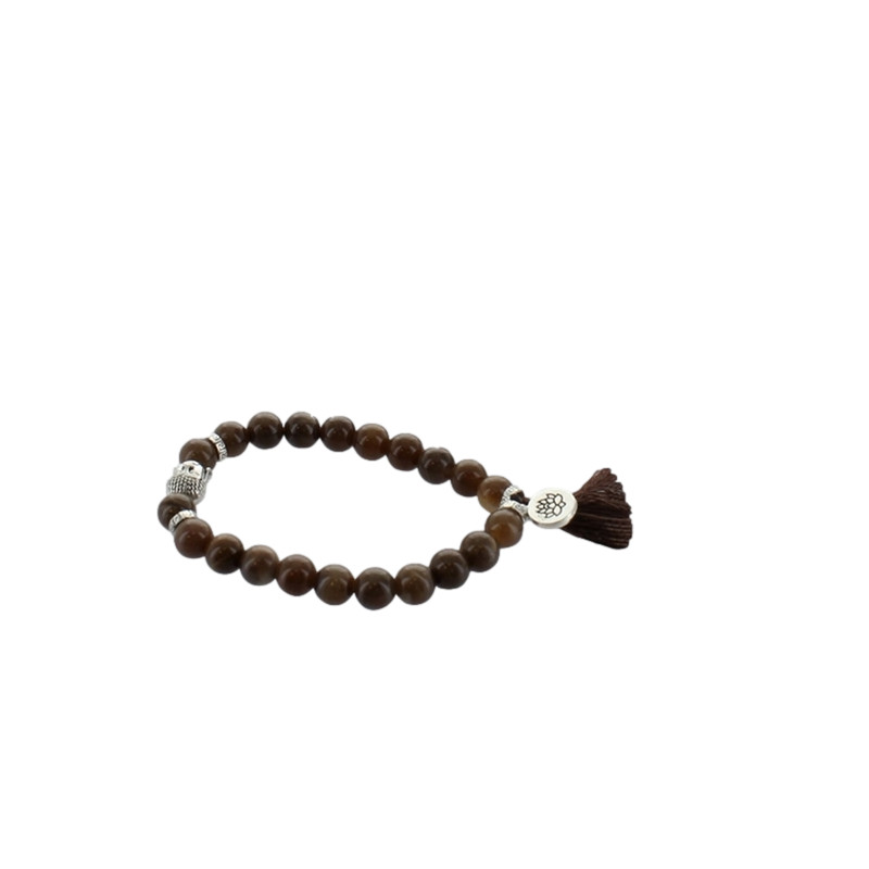 Bracelet bois perles rondes 8 mm pompon et lotus de Herboristerie et Esotérisme à Libourne dans A061