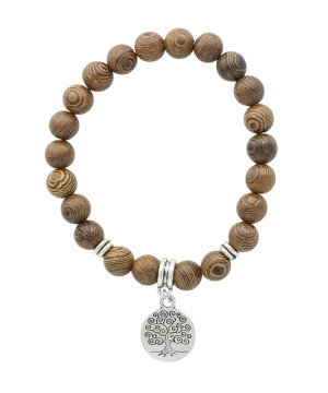 Bracelet bois + charms arbre de vie alliage zinc de Herboristerie et Esotérisme à Libourne dans A061