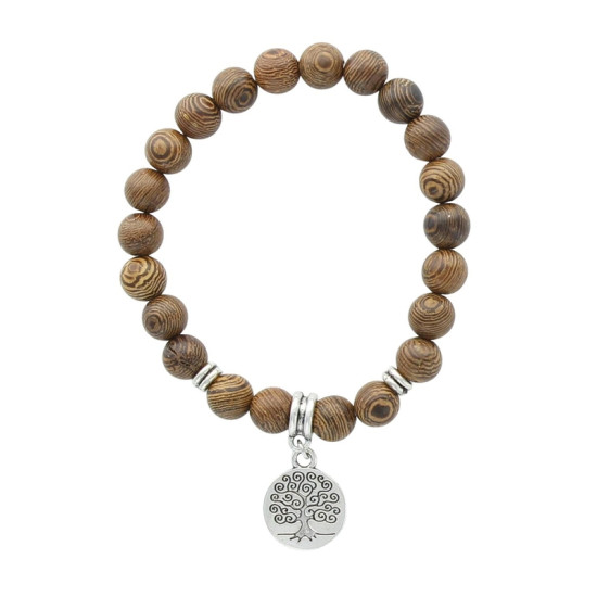 Bracelet bois + charms arbre de vie alliage zinc de Herboristerie et Esotérisme à Libourne dans A061