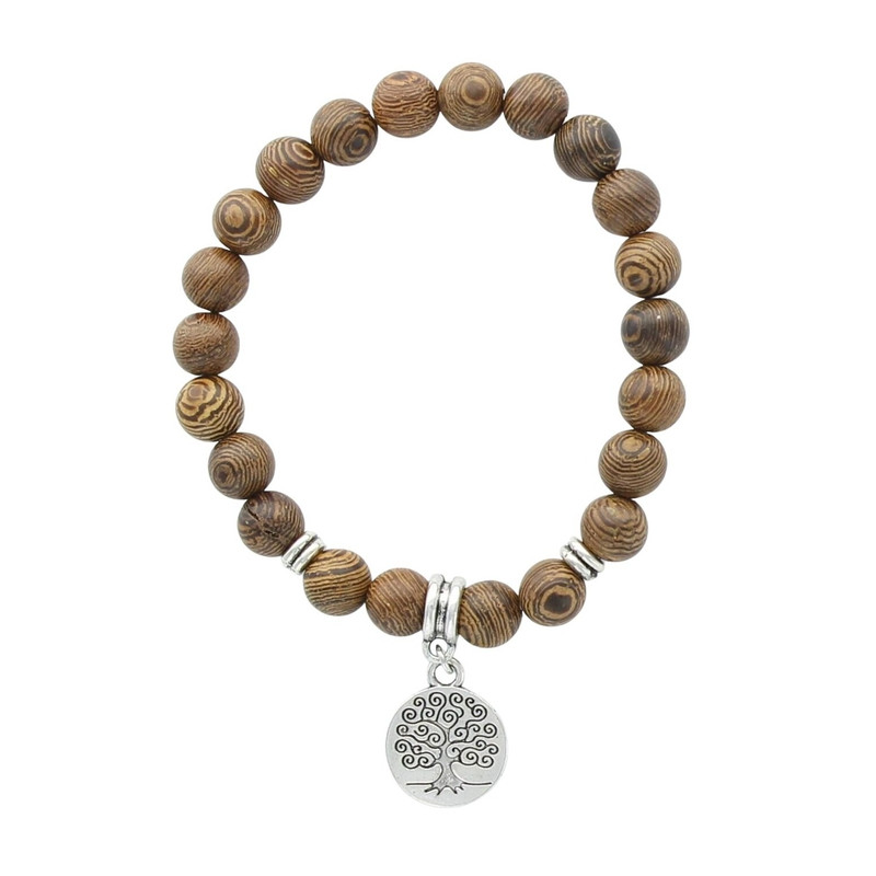 Bracelet bois + charms arbre de vie alliage zinc de Herboristerie et Esotérisme à Libourne dans A061