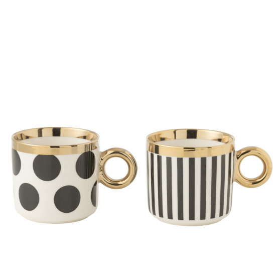 MUG POIS/LIGNES NOIR/OR 2 ASS de J-Line by Jolipa - Déco intérieur dans J037