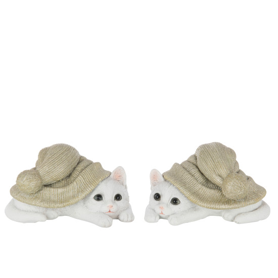 CHAT CHAPEAU GRIS VERT/BLANC L 2 ASS de J-Line by Jolipa - Déco intérieur dans J037