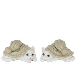 CHAT CHAPEAU GRIS VERT/BLANC L 2 ASS de J-Line by Jolipa - Déco intérieur dans J037