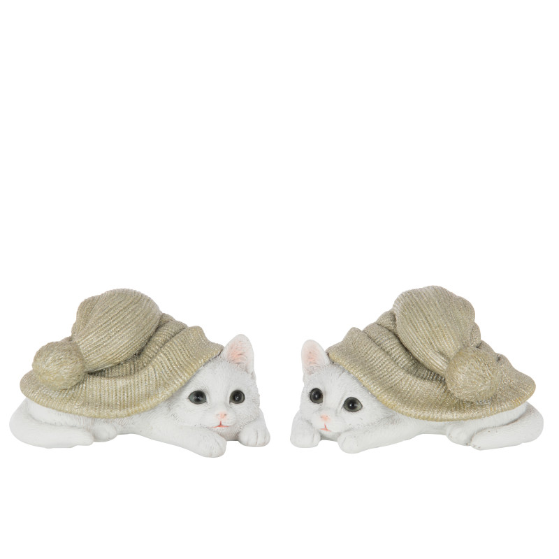 CHAT CHAPEAU GRIS VERT/BLANC L 2 ASS de J-Line by Jolipa - Déco intérieur dans J037