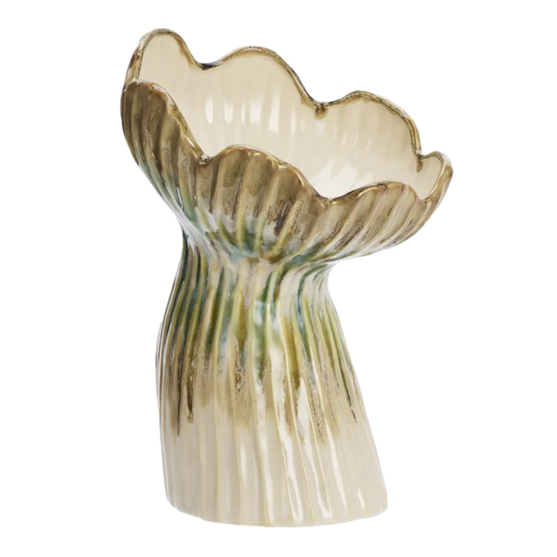 VASE EN GRES BEIGE VERT MOUTARDE D20X30CM de Madam Stoltz dans M124