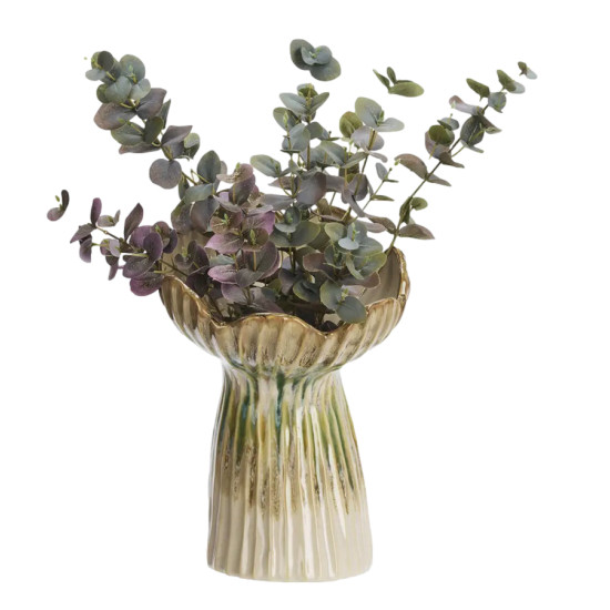 VASE EN GRES BEIGE VERT MOUTARDE D20X30CM de Madam Stoltz dans M124
