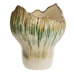 VASE EN GRES BEIGE VERT MOUTARDE D25X29CM de Madam Stoltz dans M124
