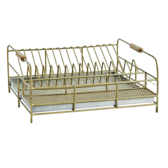 EGOUTTOIR VAISSELLE EN FER LAITON 36X37X16CM de Madam Stoltz dans Portes bouteilles - Couverts - Vaisselles