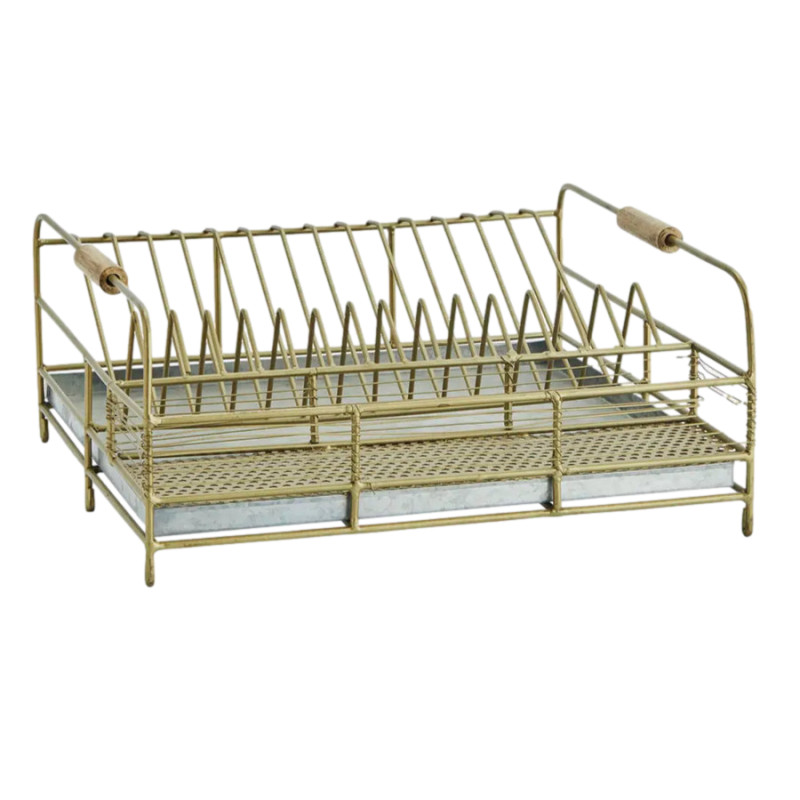 EGOUTTOIR VAISSELLE EN FER LAITON 36X37X16CM de Madam Stoltz dans Portes bouteilles - Couverts - Vaisselles