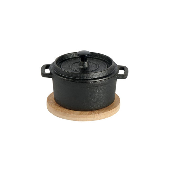 Mini marmite fonte noire sur plateau bambou de Jardinerie Bordeaux Libourne Gironde dans P206