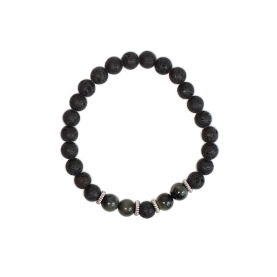 Bracelet perles rondes oeil faucon-pierre lave de Herboristerie et Esotérisme à Libourne dans D040