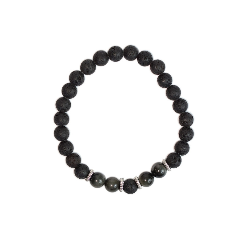 Bracelet perles rondes oeil faucon-pierre lave de Herboristerie et Esotérisme à Libourne dans D040