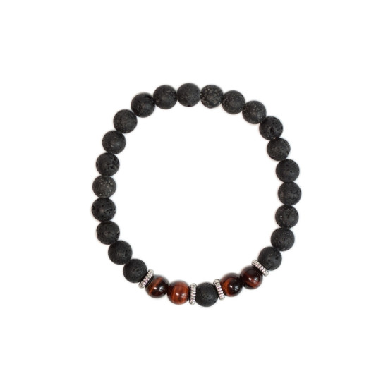 Bracelet perles rondes oeil taureau-pierre lave de Herboristerie et Esotérisme à Libourne dans D040
