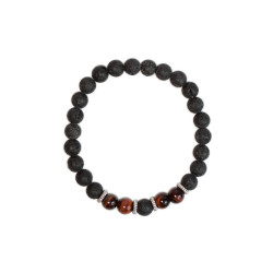 Bracelet perles rondes oeil taureau-pierre lave de Herboristerie et Esotérisme à Libourne dans D040