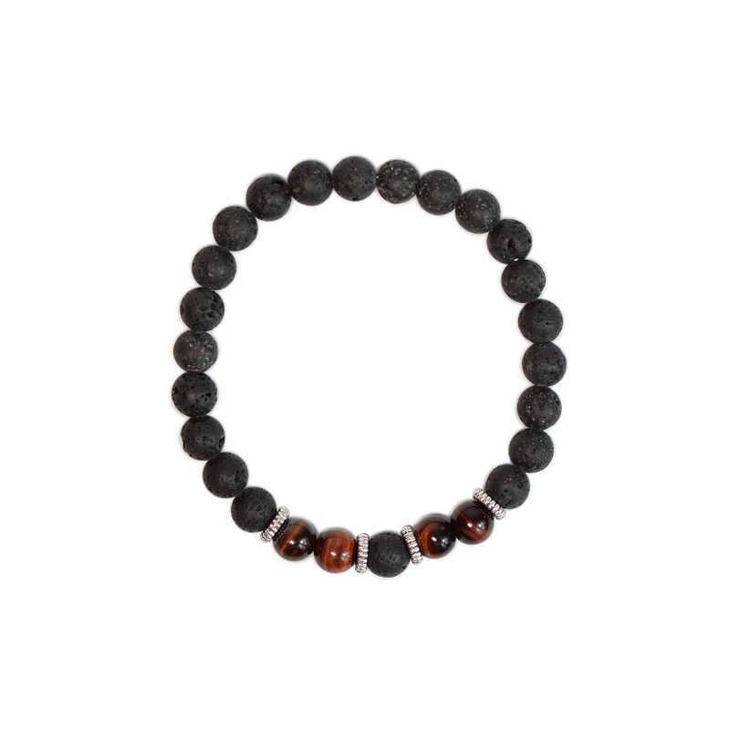 Bracelet perles rondes oeil taureau-pierre lave de Herboristerie et Esotérisme à Libourne dans D040